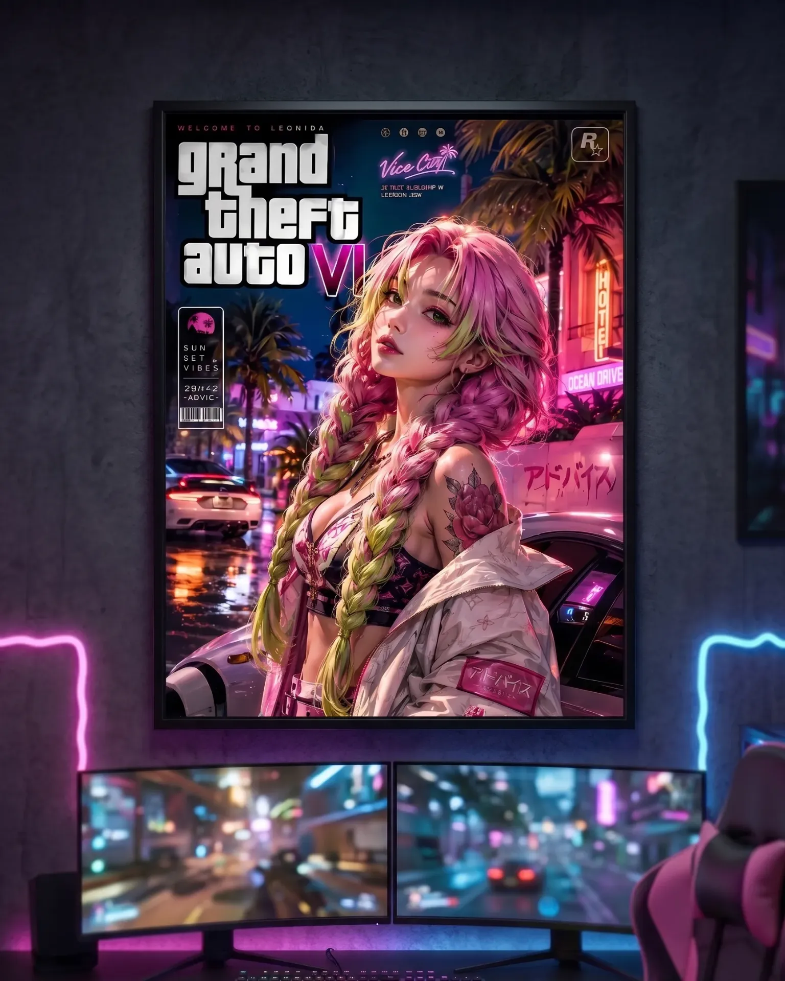 Love Pillar of Vice City - Mitsuri's Hashira title + GTA setting (A4 size)