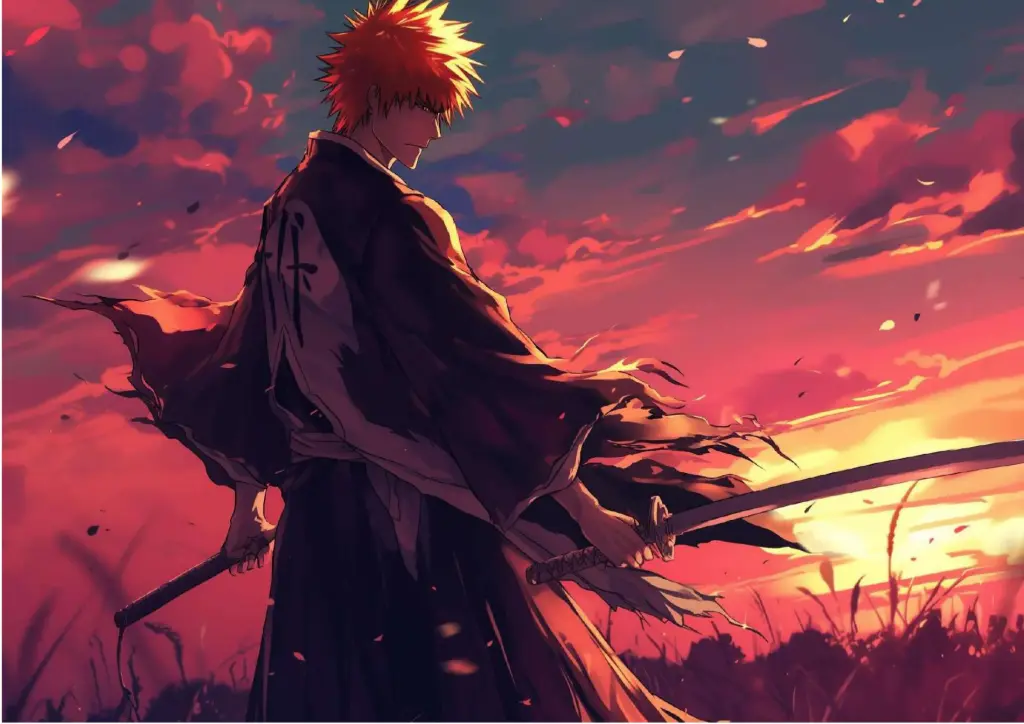 Ichigo Kurosaki, Bleach (Sunset Samurai Stance) A4 Size Metal Poster Landscape