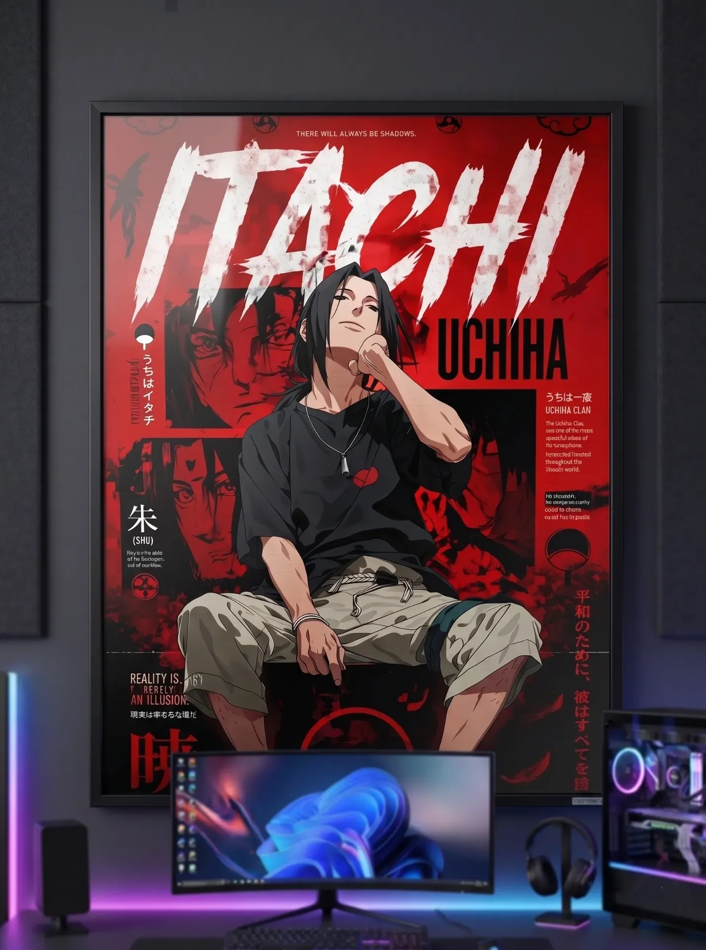 Itachi: Off Duty Protocol - Cargo shorts + tee + Akatsuki necklace