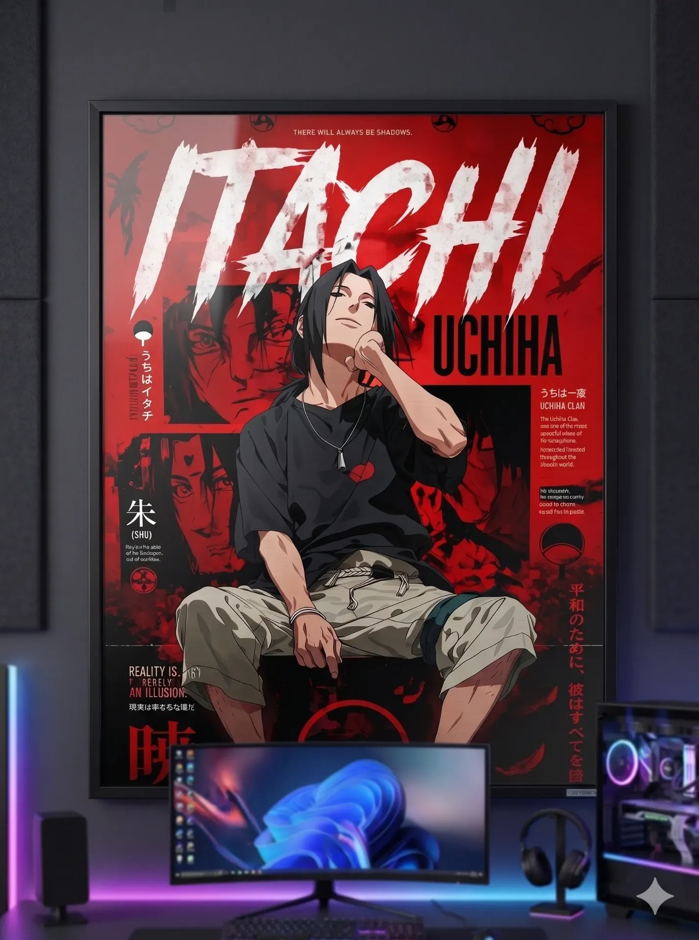 Itachi: Off Duty Protocol - Cargo shorts + tee + Akatsuki necklace (A4 size)