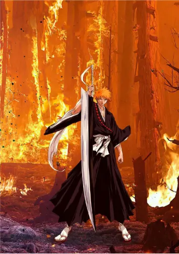Ichigo Kurosaki, Bleach (Zangetsu with Flames) A4 Size Metal Poster 